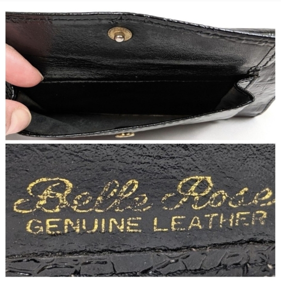 Belle Rose Formal Wallet Patent Leather Crocodile Embossed Shiny Black Retro - Picture 7 of 9